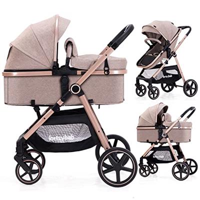 Lortsybab 2-in-1 Baby Stroller with Bassinet Mode - Folding Infant Newborn Pram Stroller with Reversible Seat - Toddler Strollers for 0-36 Months Old