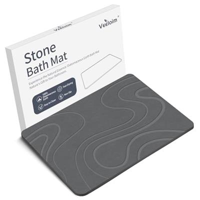 Veeloim Stone Bath Mat Diatomaceous Earth Bath Mat Super Absorbent Stone Bath Mats for Bathroom/Kitchen Counter Quick Drying Diatomite Bath Stone Mat