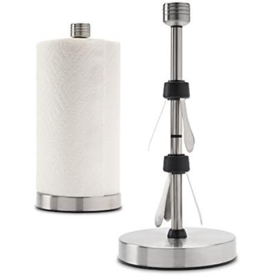 Stainless Steel Paper Towel Holder Stand Designed for Easy One- Handed Operation - This Sturdy Weighted Paper Towel Holder Countertop Model Has Suctio