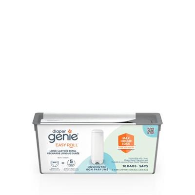 Diaper Genie Easy Roll Refill, with 18 bags, lasts up to 5 months or holds up to 846 newborn diapers per refill, Our new innovative long-lasting refil