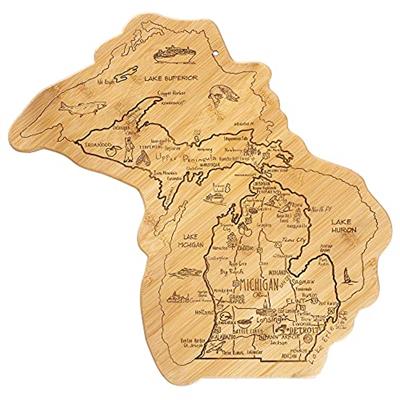 Totally Bamboo Destination Michigan State Shaped Serving and Cutting Board, Includes Hang Tie for Wall Display