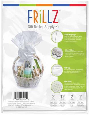 Frillz Brand Gift Basket Wrap 2 Pack Kit: 2 Ribbon Bows, 2 White Tags, 2 Clear Bags, 12 Glue Dots - Walmart.com