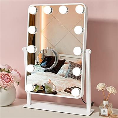 Hompoem Hollywood Vanity Mirror with Lights,12 Led Bulbs,Touch Control Design 3 Colors Dimable,Detachable With 10x Magnification