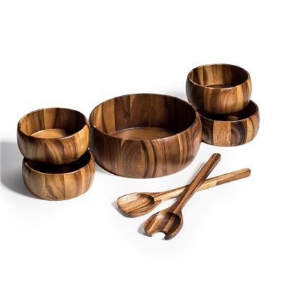 7 Piece - Large Salad Bowl with Servers and 4 Individuals - 10 x 10