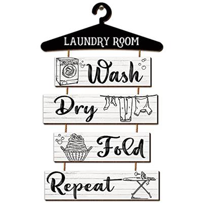 Blulu 5 Pieces Laundry Room Wall Sign Rustic Laundry Room Rules Hanging Sign Wooden Wash Dry Fold Repeat Laundry Plaque Vintage Farmhouse Laundry Rule