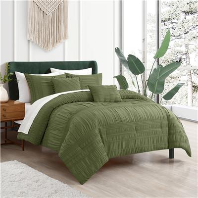 Chic Home Talya 9-Piece Rich Ruffled Fabric with Striped Details Comforter Set