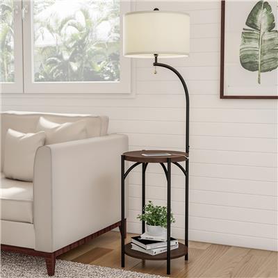 Floor Lamp End Table- Modern Rustic Side Table with Drum Shaped Shade by Lavish Home