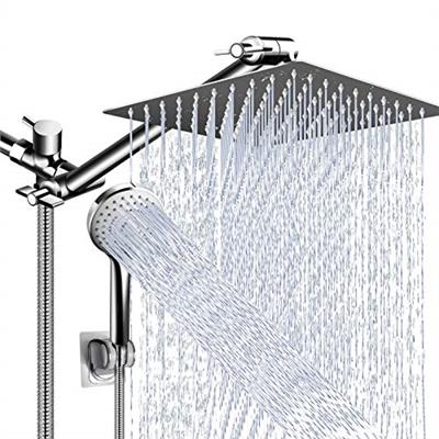 Shower Head Combo,10 Inch High Pressure Rain Shower Head with 11 Inch Adjustable Extension Arm and 5 Settings Handheld ,Powerful Shower Spray Against