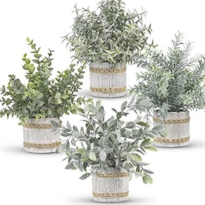 Der Rose 4 Packs Small Fake Plants Indoor Mini Artificial Plants for Home Office Farmhouse Bathroom Bedroom Kitchen Desk Decor…