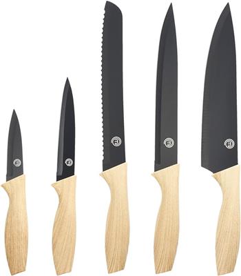 MasterChef Knife Set of 5 Kitchen Knives incl. Paring, Utility, Bread, Carving & Chef Knives for Cooking, Professional Sharp Stainless Steel, Non Stic