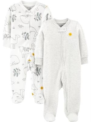 Simple Joys by Carters Baby 2-Way Zip Thermal Footed Sleep and Play, Pack of 2, Animal/Sun, 0-3 Months