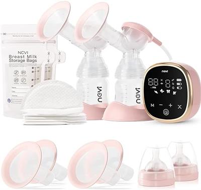 NCVI Double Electric Breast Pump 8782, Portable Anti-Backflow, with 4 Size Flanges, 4 Modes & 9 Levels, LED Display, 10 Breastmilk Storage Bags, Ultra