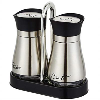 Lonffery Salt and Pepper Shakers Set, Stainless Steel Salt Containers with Glass Bottle for Table, RV, Camp, BBQ, Set of 2