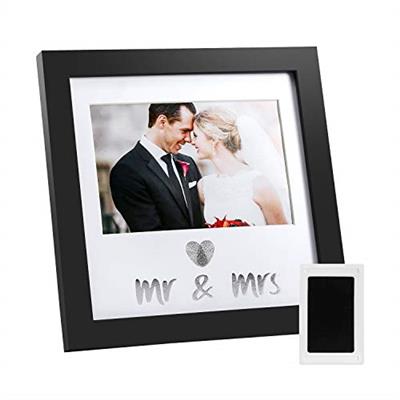 Jinchuan Heart Thumbprint Keepsake Frame and Ink Kit,Wedding Picture Frame Wedding Registry Idea Shower Gift For Bride Newlywed (Black Frame, Silver t