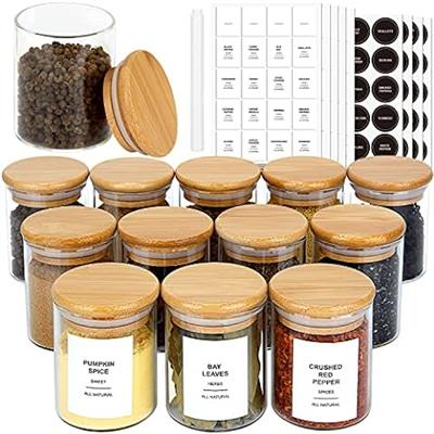 Amazon.com: Bloomondo Empty Spice Jars with Label Pack (12x Bamboo Lid Glass Jar). Small 6oz Spice Storage Bottles with 112 Printed Spice Stickers and