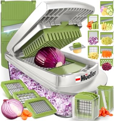 Mueller Pro-Series 10-in-1, 8 Blade Vegetable Chopper, Onion Mincer, Cutter, Dicer, Egg Slicer with Container, French Fry Cutter Potatoe Slicer, Home