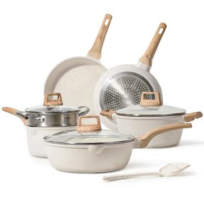 CAROTE Pots and Pans Set Nonstick, White Granite Induction Kitchen Cookware Set, 10 Pcs Non Stick Cooking Set w/Frying Pans & Saucepans(PFOS, PFOA Fre