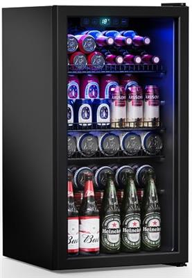Manastin Beverage Refrigerator Cooler-120 Cans Freestanding Mini Fridge Cooler with Glass Door, Adjustable Shelves & Digital Temperature Display for S