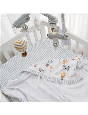 Little Textiles Cot Waffle Blanket, Up Up & Away/Stripe - Baby Manchester