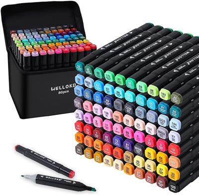 Amazon.com : WELLOKB Alcohol Based Marker with Case, 80 Colors Dual Tip Permanent Art Markers for Book Painting Card Making Coloring Illustrations Ske