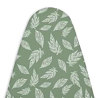 Encasa Ironing Board Covers (125x39 cm) Drawstring Tightening with Thick 3 mm Felt Padding, Easy Fit, Scorch Resistant, Printed - Big Leaves Green