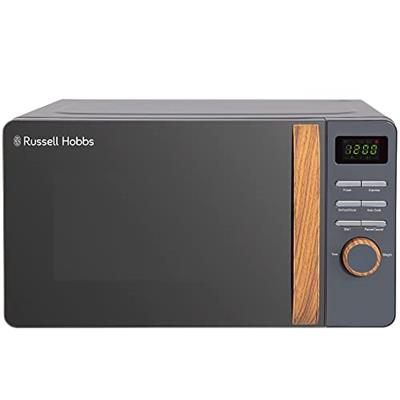 Russell Hobbs RHMD714G 17 L 700 W Scandi Grey Digital Microwave with 5 Power Levels, Wood Effect Handle & Dials, Clock & Timer, Automatic Defrost, Eas
