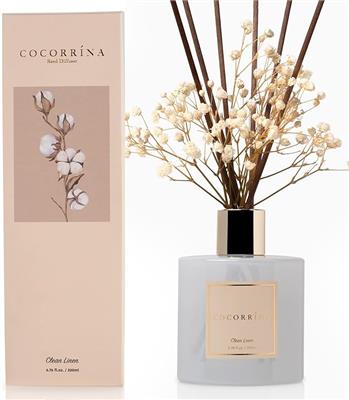 Amazon.com: COCORRÍNA Reed Diffuser Set, 6.7 oz Clean Linen Scented Diffuser with Sticks Home Fragrance Reed Diffuser for Bathroom Shelf Decor : Home