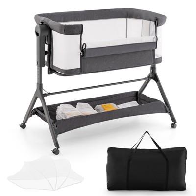 Babyjoy Height Adjustable Bedside Sleeper Easy Folding Baby Crib With Storage Bag Gray : Target