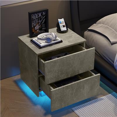 Nightstand with LED Strip Lights, Modern Bed Side Table with 2 Drawers, End Table for Living Room, B