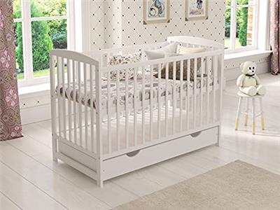 Love For Sleep JACOB Wooden Baby Cot Bed 120x60cm FREE Deluxe Aloe Vera Mattress, Safety Wooden Barrier & Teething Rails (White)