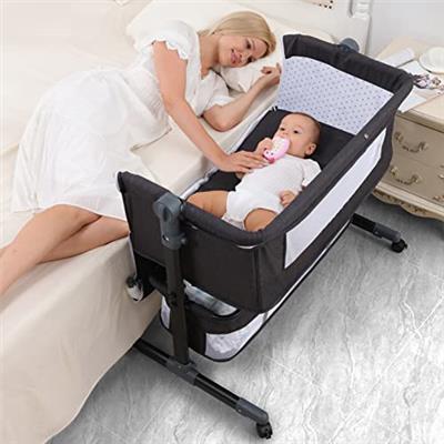 MMBABY Baby Bassinet Bedside Sleeper Bedside Crib Easy Folding Portable Crib 3 in 1 Travel Baby Bed with Adjustable Height,Breathable Net,Large Storag