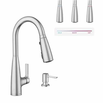 Moen Haelyn Spot Resist Stainless Single-Handle Pull-Down Sprayer Kitchen Faucet with an LED Light ColorCue Temperature Indicator and Soap Dispenser,