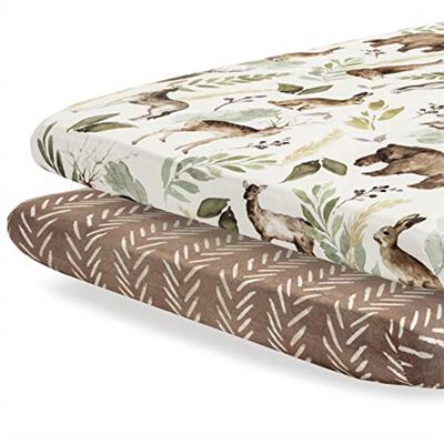 Pobibaby - 2 Pack Premium Pack N Play Sheets Fitted for Standard Pack and Plays and Mini Cribs - Ultra-Soft Cotton Blend, Stylish Woodland Pattern, Sa