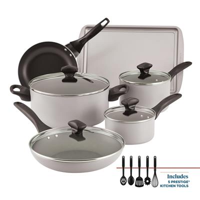 Farberware Dishwasher Safe Aluminum Nonstick Cookware Pots and Pans Set, 15-Piece, Champagne