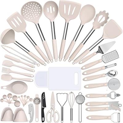 Silicone Cooking Utensil Set, Umite Chef 43 PCS Heat Resistant Kitchen Utensil Gadgets Set-Stainless Steel Handle- Kitchen Spatula Tools for Nonstick