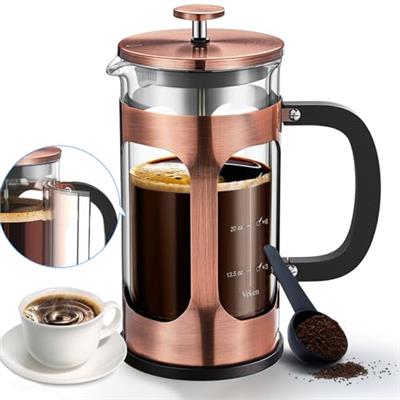 Veken French Press Plunger Coffee Maker Cafetière, Double Wall Heat Resistant Borosilicate Glass Coffee Press,Cold Brew Coffee Pot for Kitchen and Gif