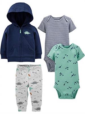 Simple Joys by Carters Boys 4-Piece Jacket, Pant, and Bodysuit Set, Navy Dino, 3-6 Months