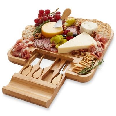Casafield Bamboo Cheese Cutting Board & 4pc Knife Gift Set - Wooden Charcuterie Serving Tray For Cheese, Meat, Fruit & Crackers : Target