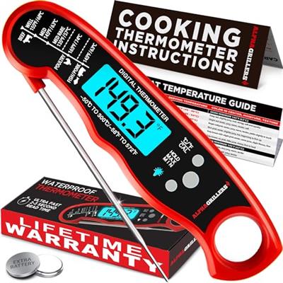 Alpha Grillers Instant Read Meat Thermometer for Grill and Cooking. Best Waterproof Ultra Fast Thermometer with Backlight & Calibration. Digital Food