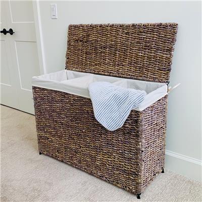 America Basket Company Woven Three-Section Lined Hamper