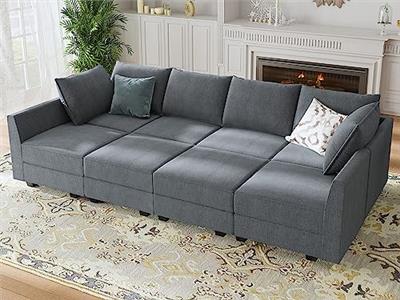 HONBAY Modular Sectional Sleeper Sofa Reversible Modular Sectional Sofa Sleeper Modular Couch with Storage Seats, Bluish Grey