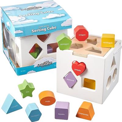 Amazon.com: Smart Shapes Bilingual Sorting Cube - Activity Cube Toys for Toddler Learning in English and Spanish - Colorful Blocks in Wooden Shape Sor