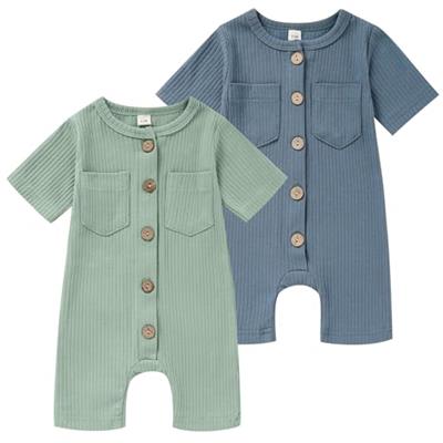 TITKKOP 3 Month Baby Boy Summer Clothes 2 Pack Solid Romper Short Sleeve One-Piece Jumpsuits Outfits Sets(Light Green+Blue)