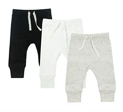 HonesBorn AIUI-HARNSBORN Baby Unisex 3-Pack Pants, Infant Boys Girls Cotton Tapered Ankle Pants(12-18 Months, Black/Off-White/Grey Melange)