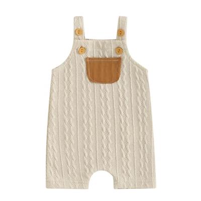 Tsnbre Newborn Baby Boy Girl Summer Outfits Ribbed Knitted Romper Baby Overalls 0 3 6 12 18 Month Neutral Infant Clothes (Khaki, 12-18 Months)