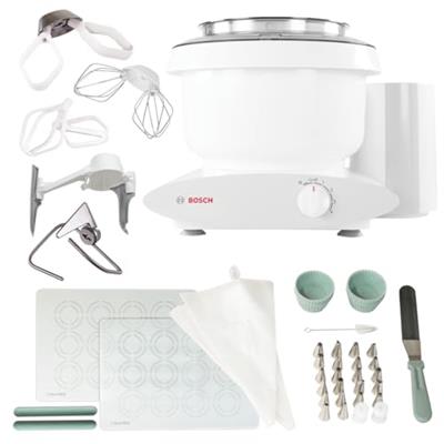 Bosch Universal Plus Stand Mixer with NutriMill Bakers Pack Accessory Bundle including Bowl Scraper, Cookie, and Cake Paddles, Icing Kit, and Silicon
