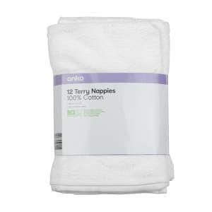 12 Pack Cotton Terry Nappies - Kmart