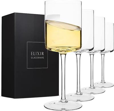 Amazon.com | Square Wine Glasses Set of 4 - Crystal Wine Glasses 14oz in Gift Packaging - Large Red Wine Glass on Long Stem - Unique Modern Shape - Le