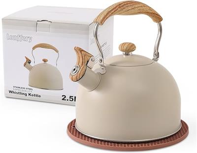 Amazon.com: LONFFERY Tea Kettle, 2.5 Quart Whistling Tea Kettle, Tea Pots for Stove Top Food Grade Stainless Steel with Wood Pattern Folding Handle -