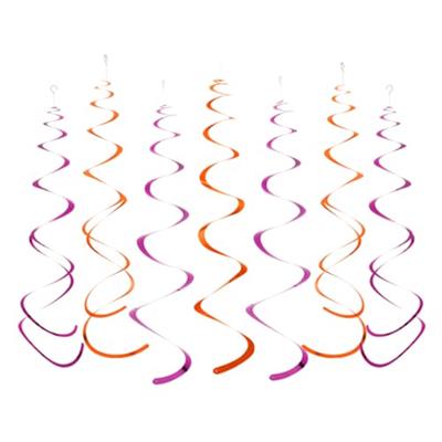 MOWO Hot Pink and Orange Foil Swirl Hanging Decoration Streamer for Birthday Graduation Baby Shower Autumn Fall Groovy Party Supplies, Hot Pink and Or